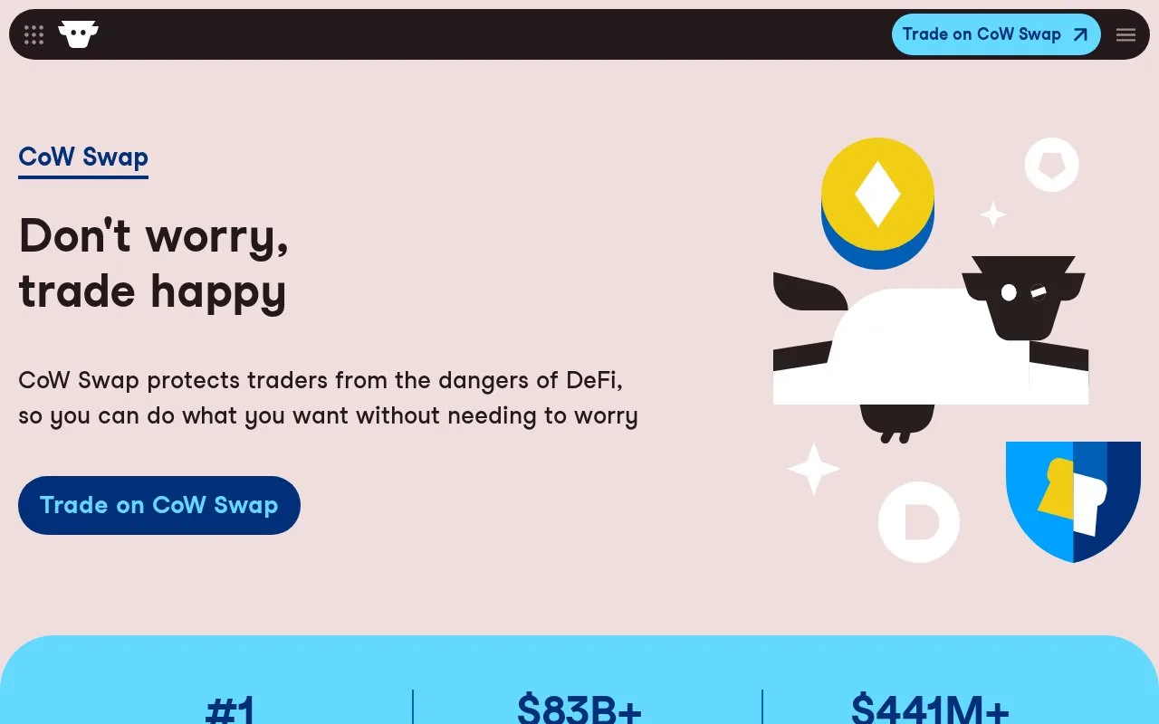 Screenshot of the CoW Swap homepage