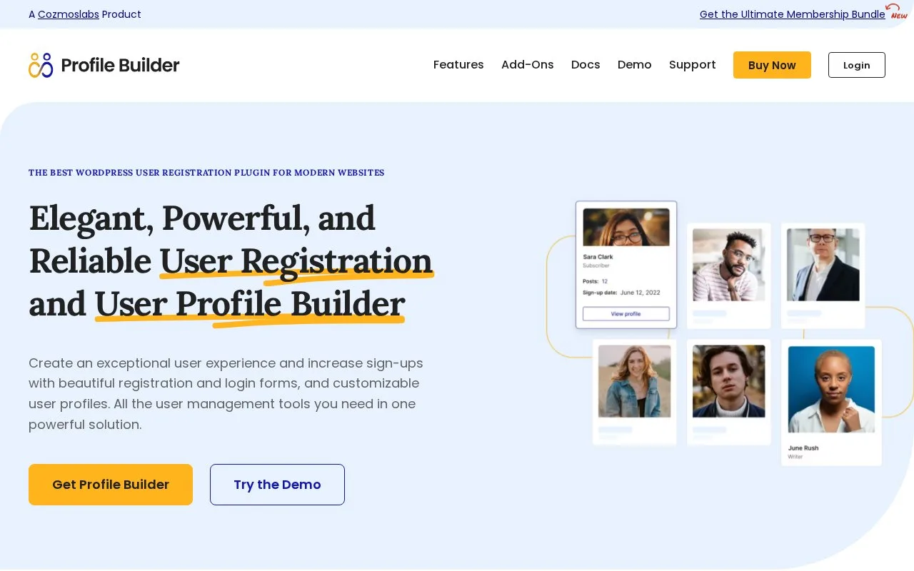 Screenshot of the Profile Builder homepage