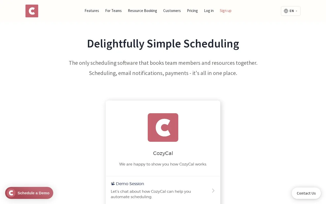 Screenshot of the CozyCal homepage