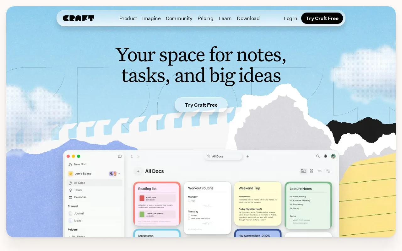 Screenshot of the Craft homepage