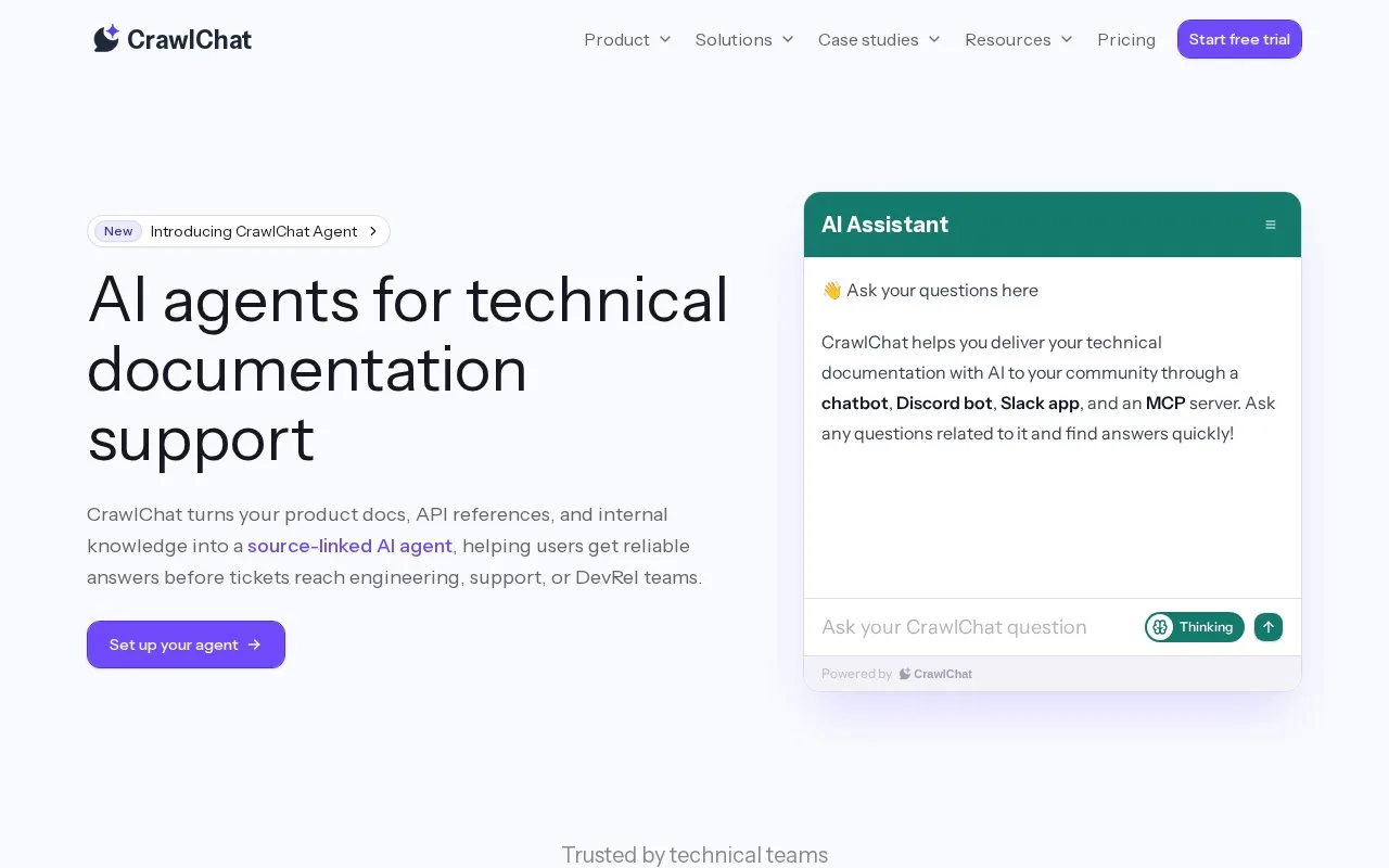 Screenshot of the CrawlChat homepage