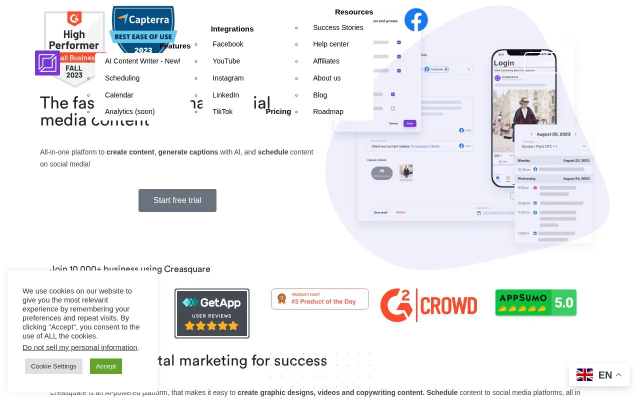 Screenshot of the Creasquare homepage