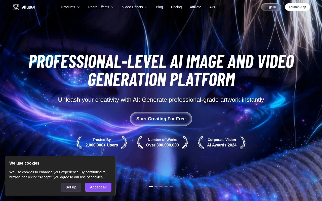 Screenshot of the Aitubo homepage