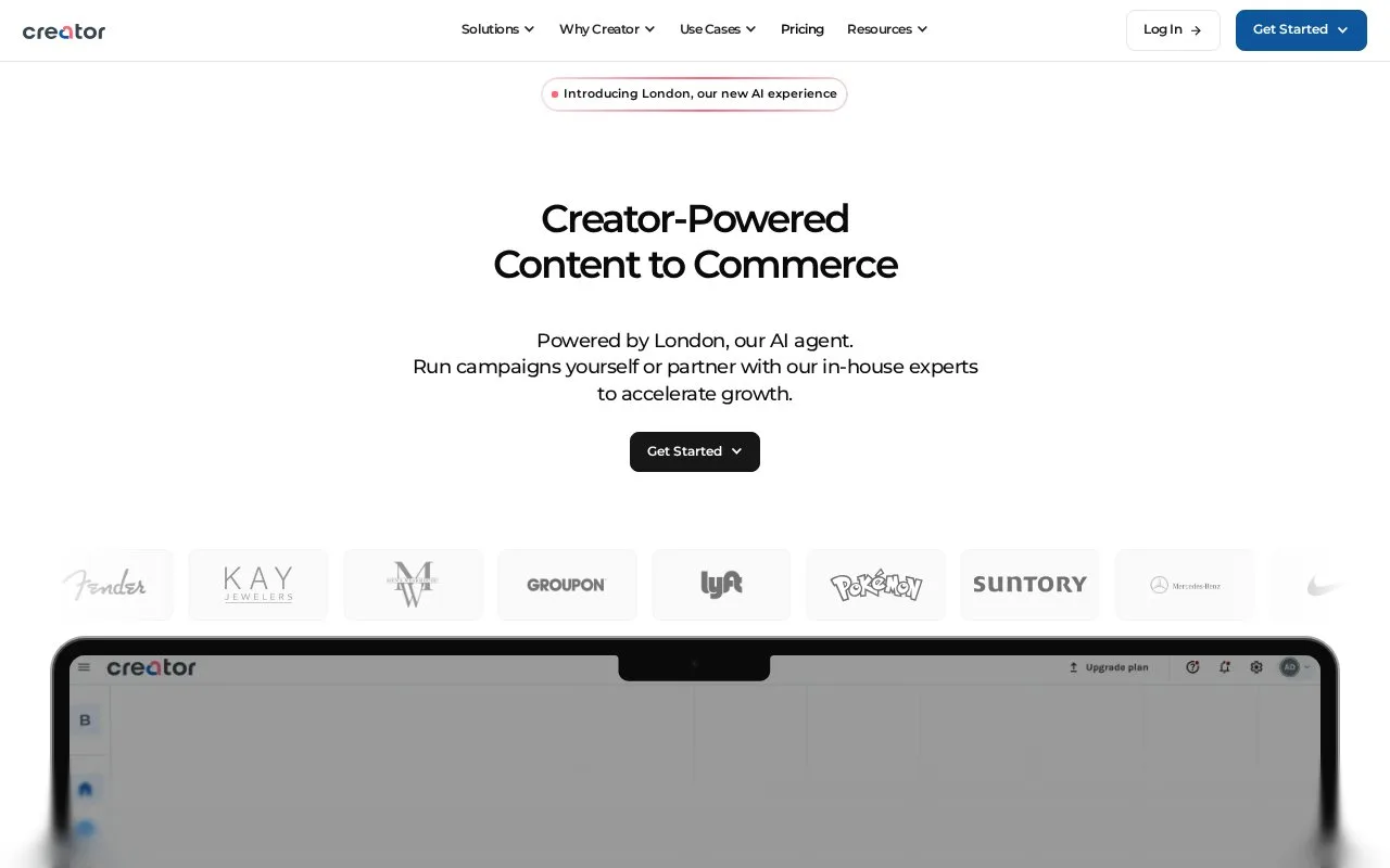 Screenshot of the Creator.co homepage