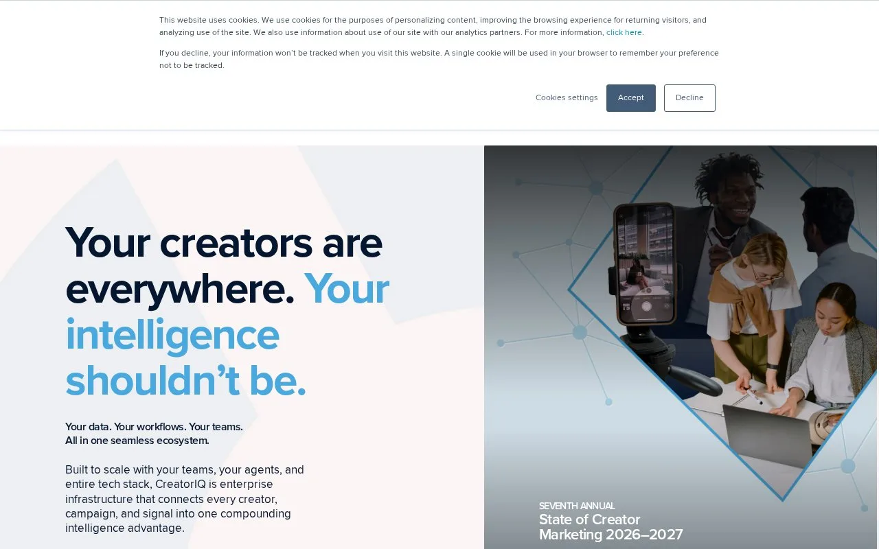 Screenshot of the CreatorIQ homepage