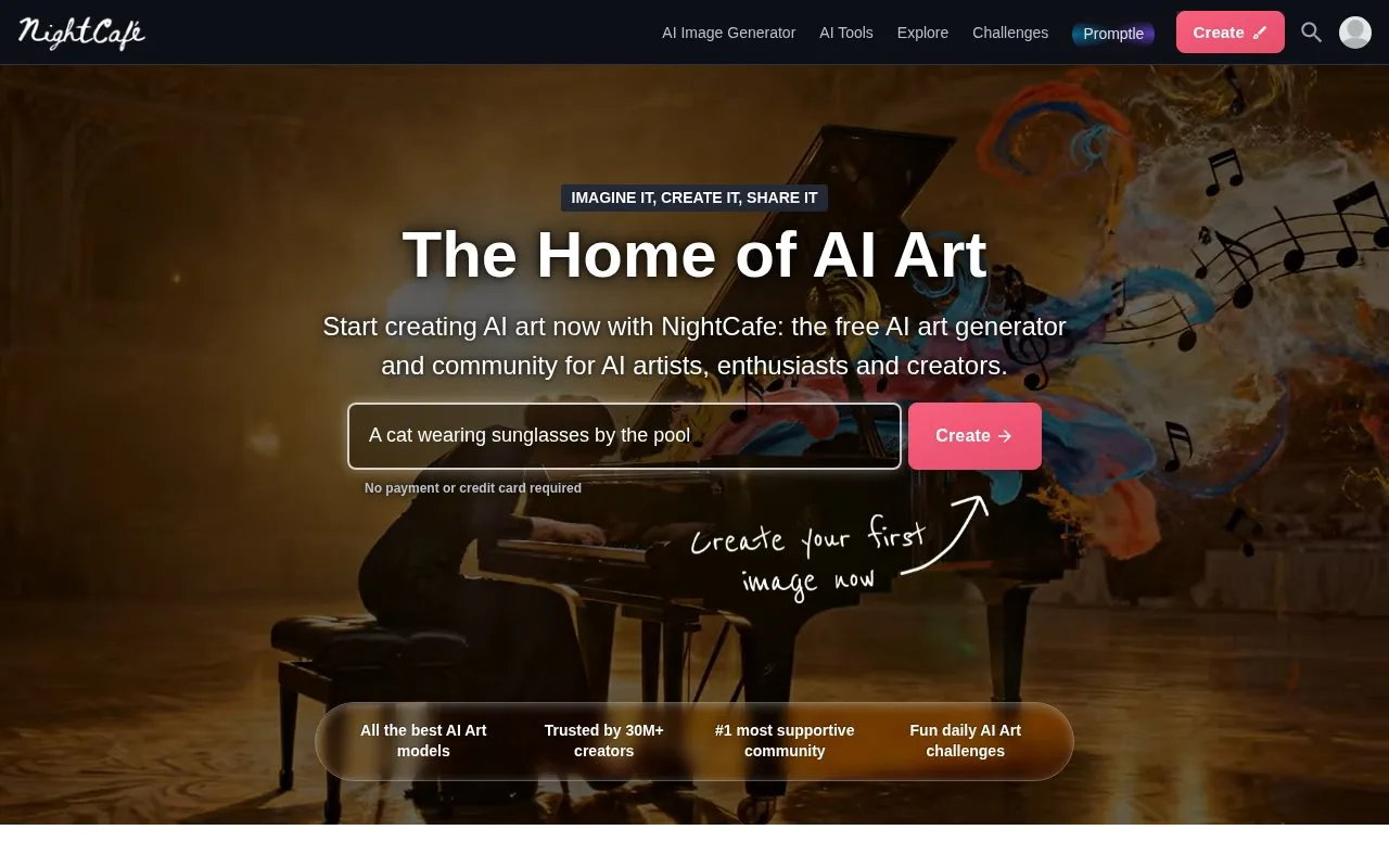 Screenshot of the NightCafe homepage