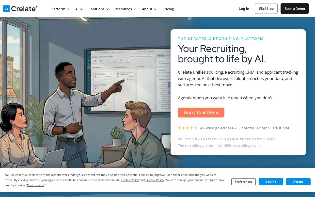 Screenshot of the Crelate homepage