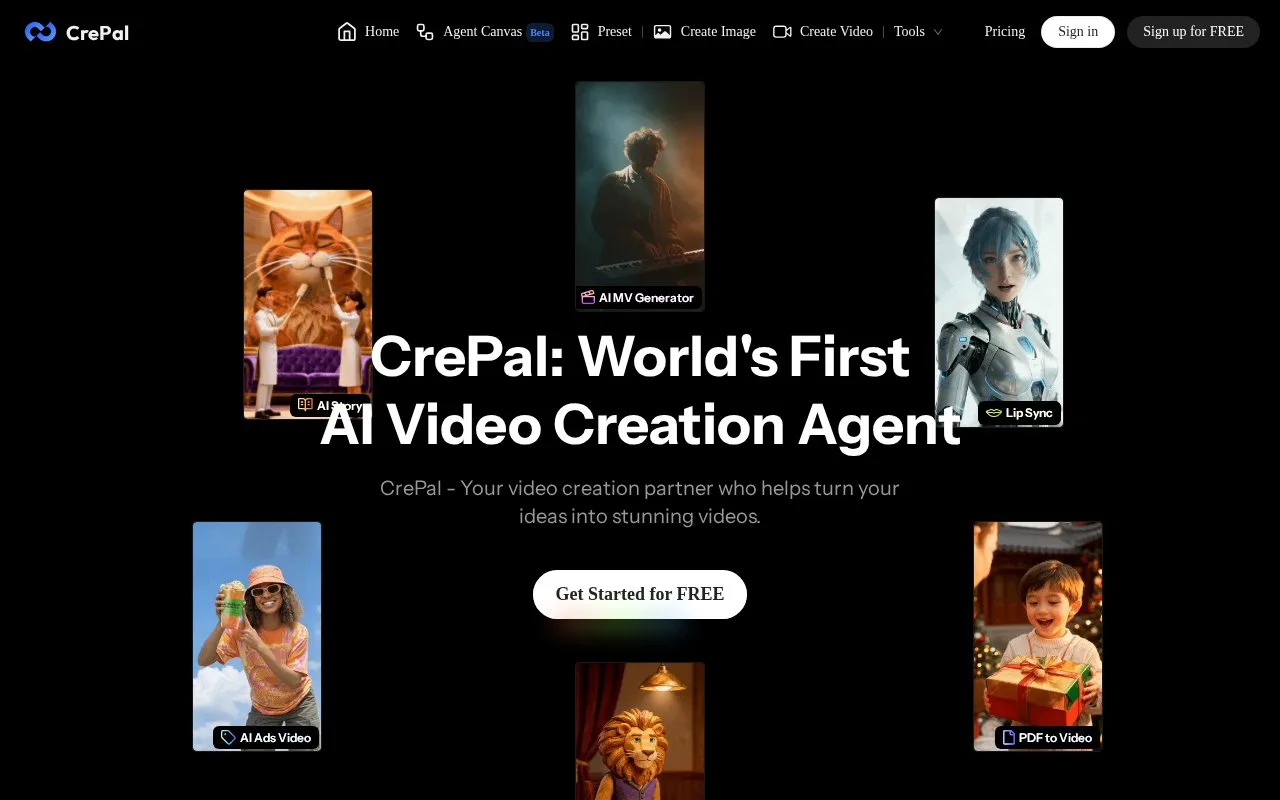 Screenshot of the CrePal homepage