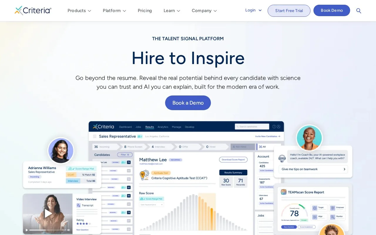 Screenshot of the Criteria homepage
