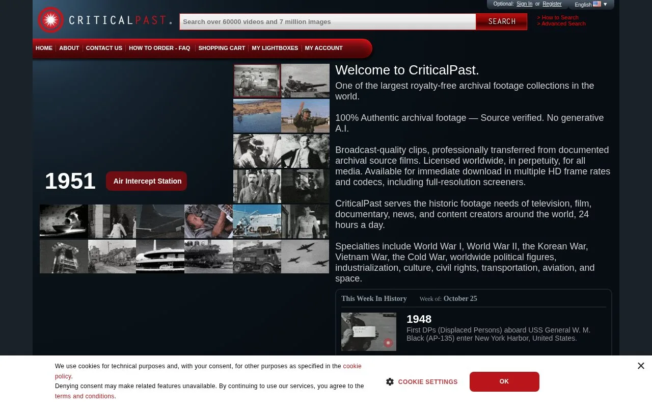 Screenshot of the CriticalPast homepage