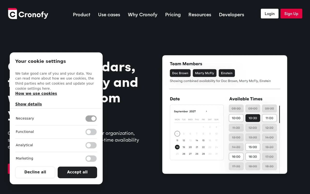 Screenshot of the Cronofy Calendar and Availability Control homepage