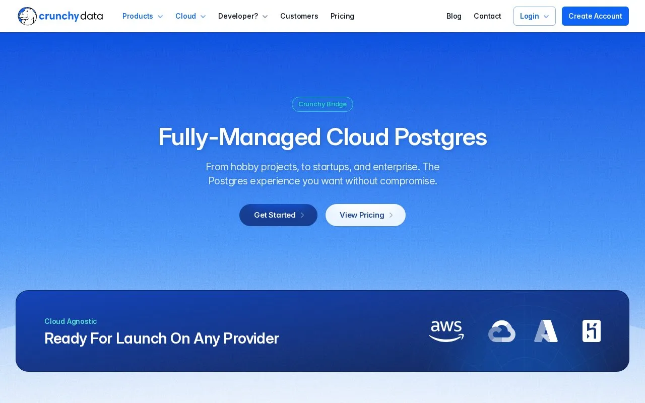Screenshot of the Crunchy Bridge homepage