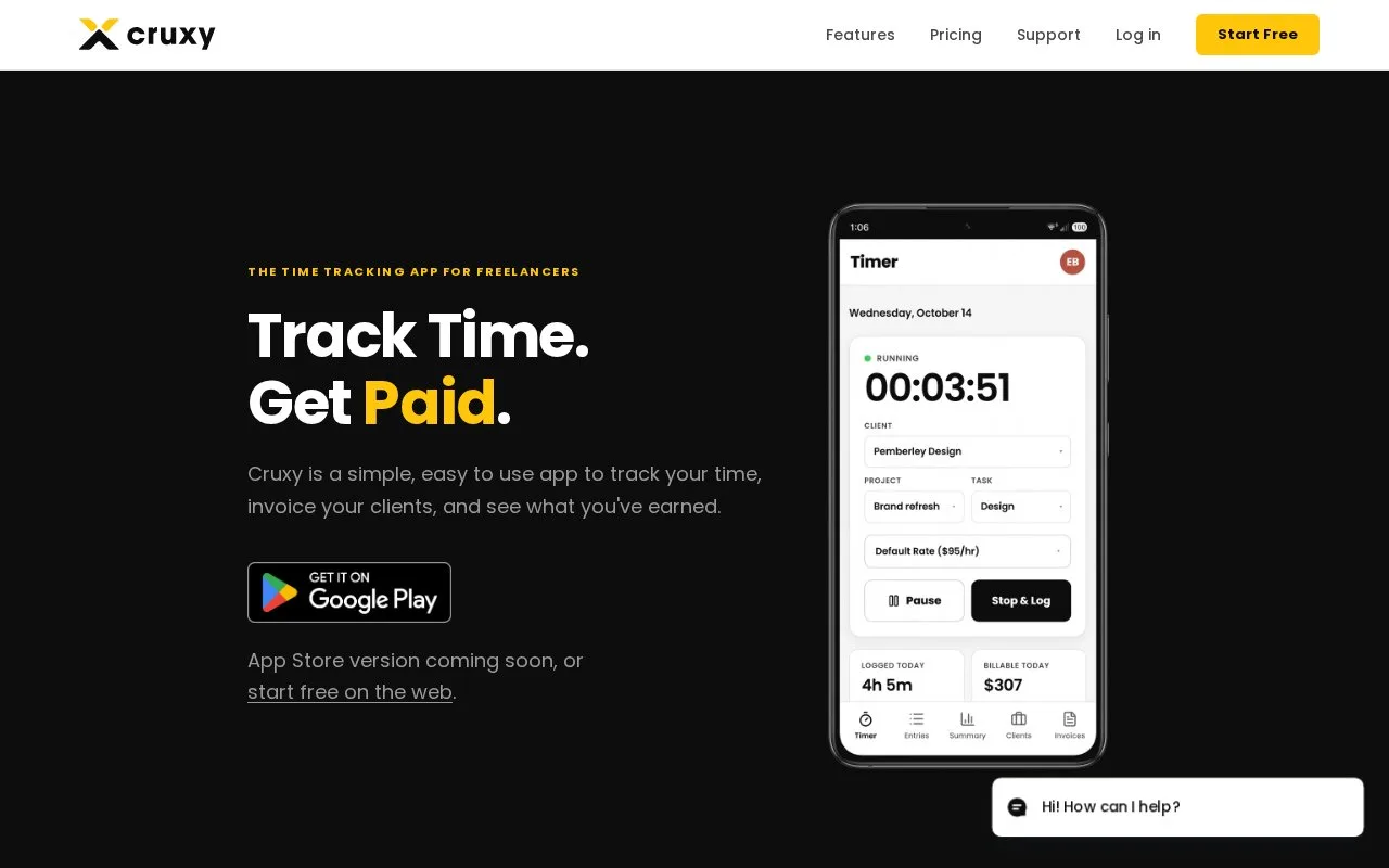Screenshot of the Cruxy homepage