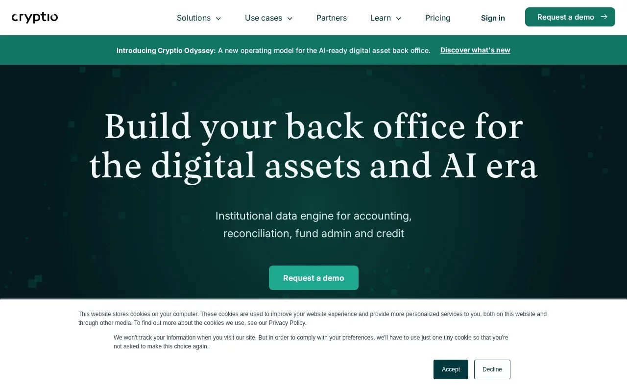 Screenshot of the Cryptio homepage