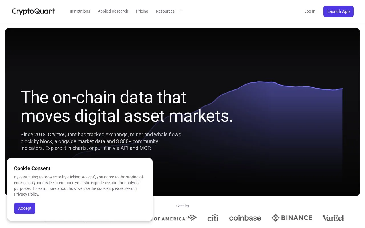 Screenshot of the CryptoQuant homepage