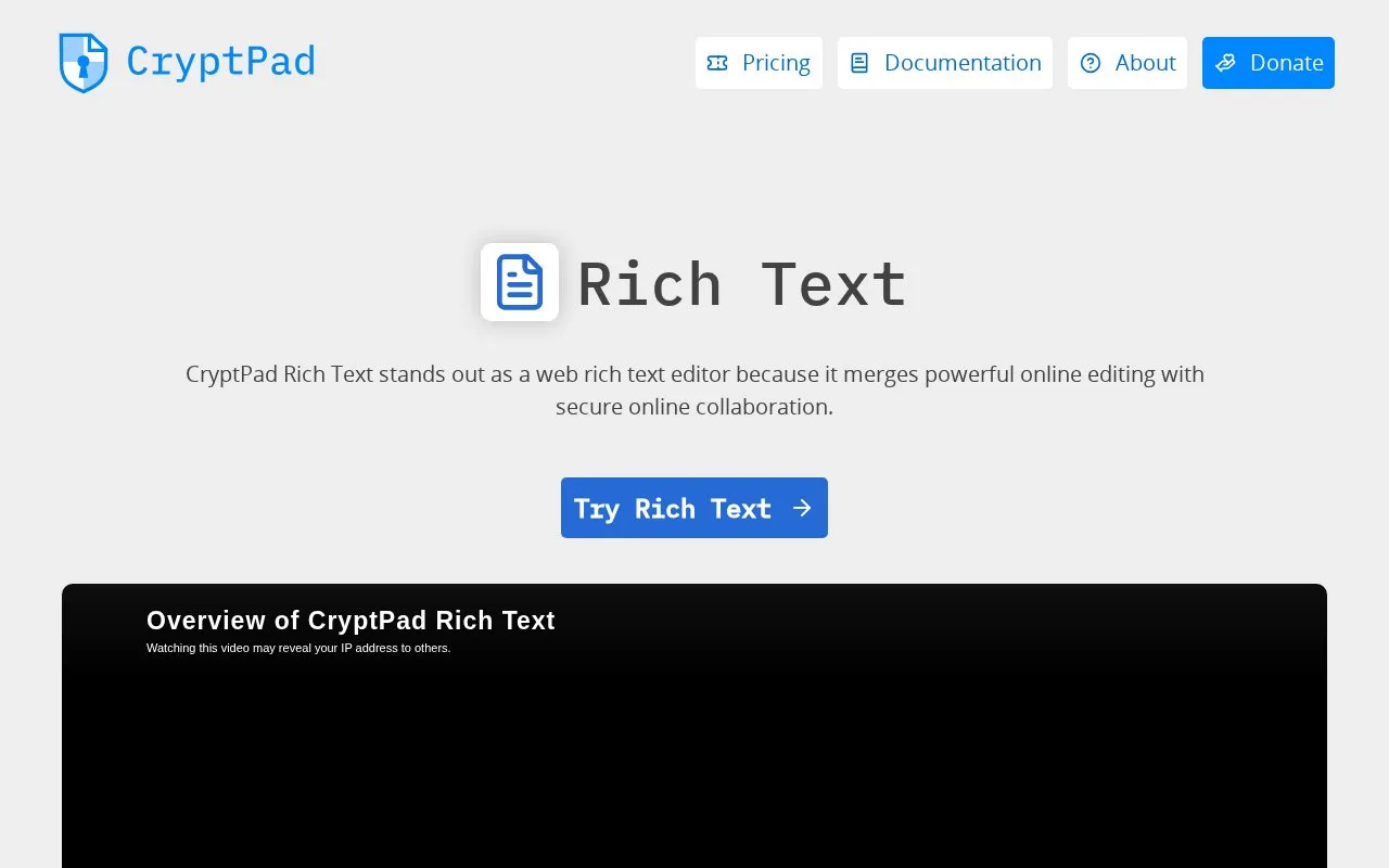 Screenshot of the CryptPad homepage