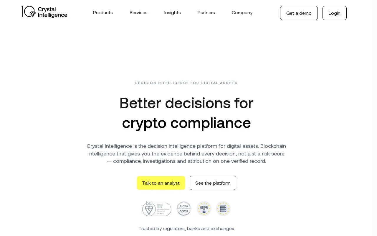 Screenshot of the Crystal Intelligence homepage