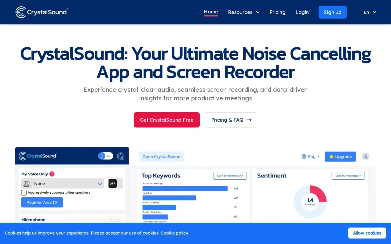 Screenshot of the CrystalSound homepage