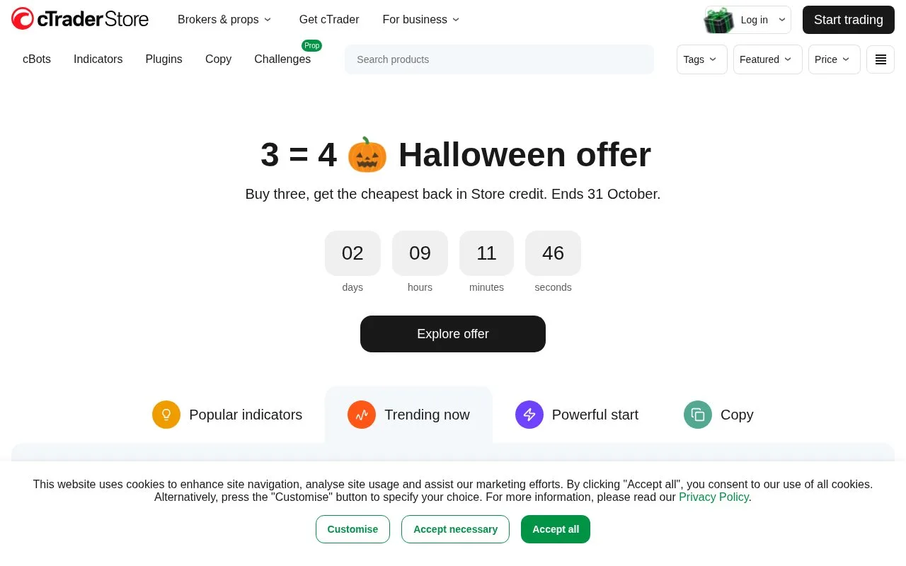 Screenshot of the cTrader homepage