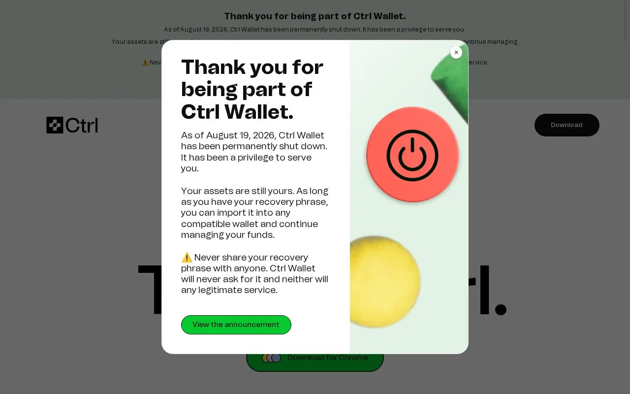 Screenshot of the Ctrl Wallet homepage