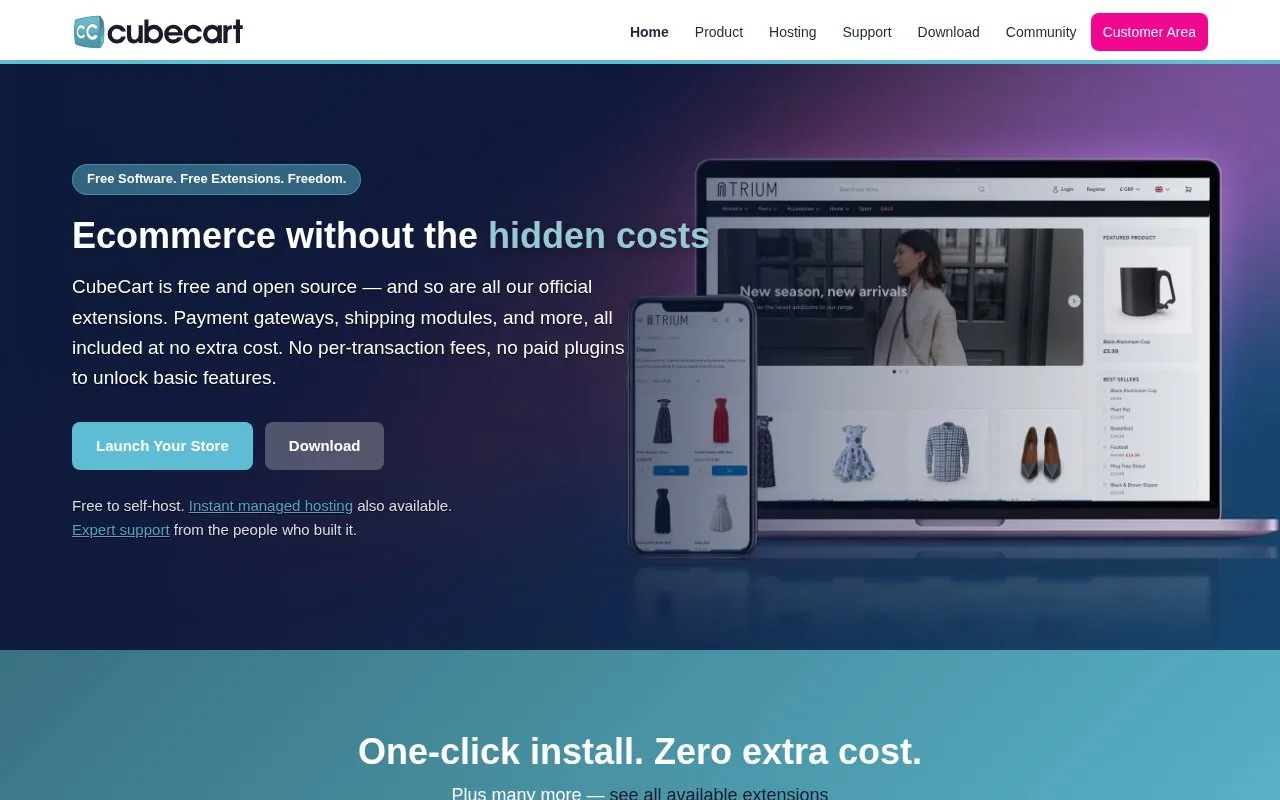 Screenshot of the CubeCart homepage