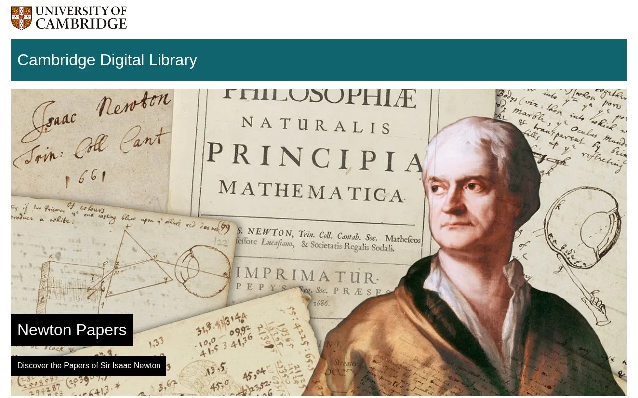Screenshot of the Cambridge Digital Library homepage
