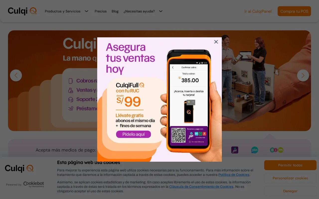 Screenshot of the Culqi homepage