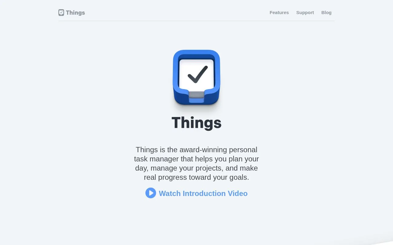 Screenshot of the Things homepage
