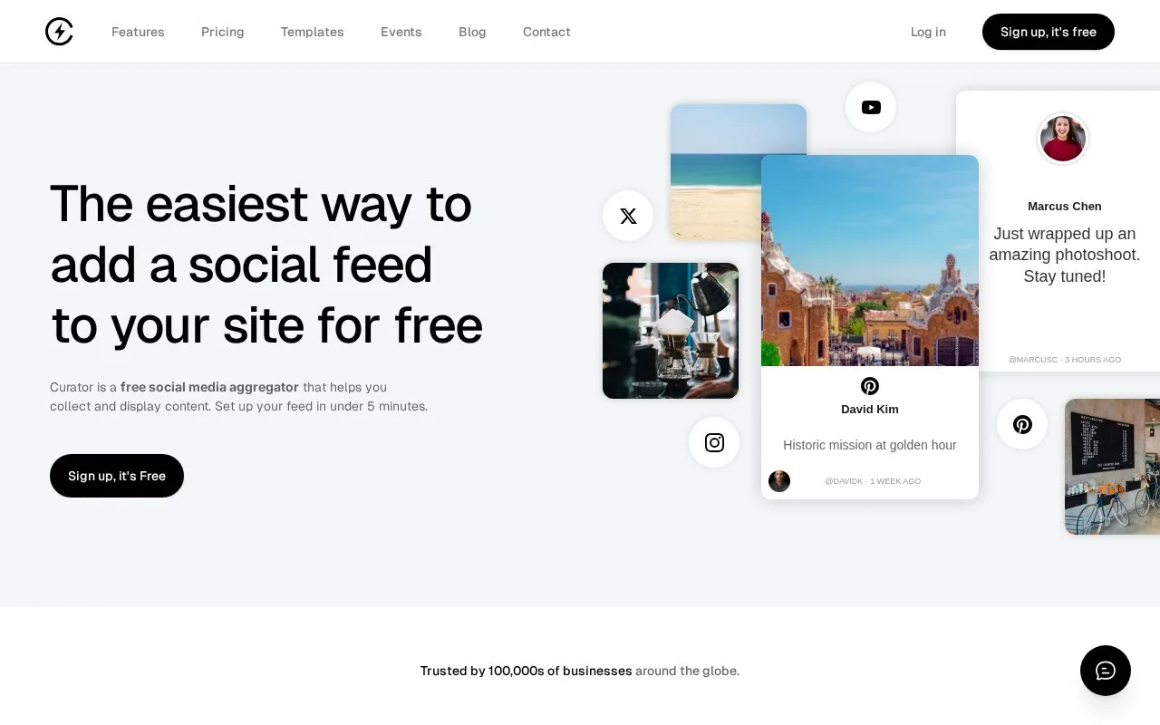 Screenshot of the Curator.io homepage