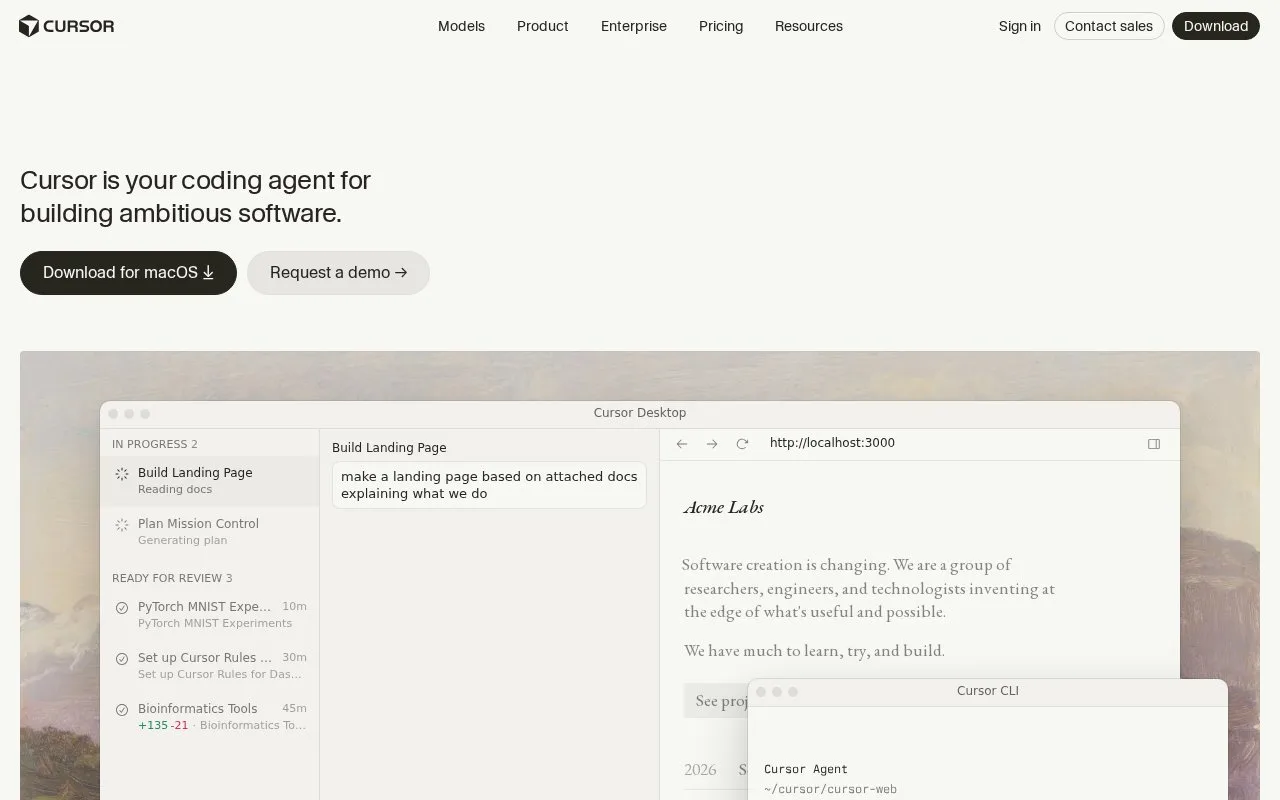 Screenshot of the Cursor homepage
