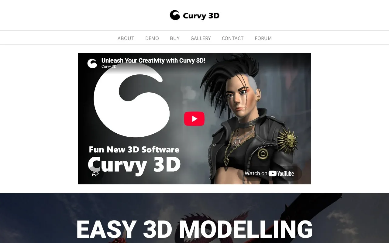 Screenshot of the Curvy 3D homepage