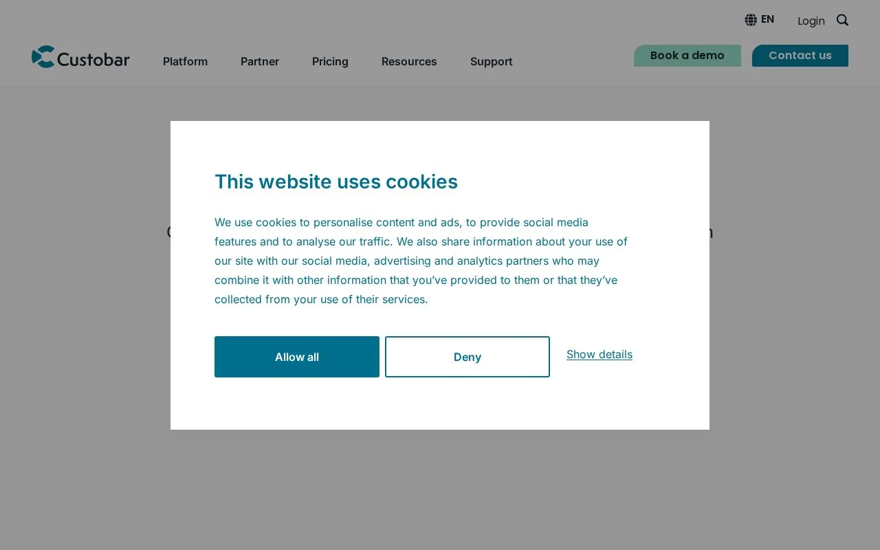 Screenshot of the Custobar homepage
