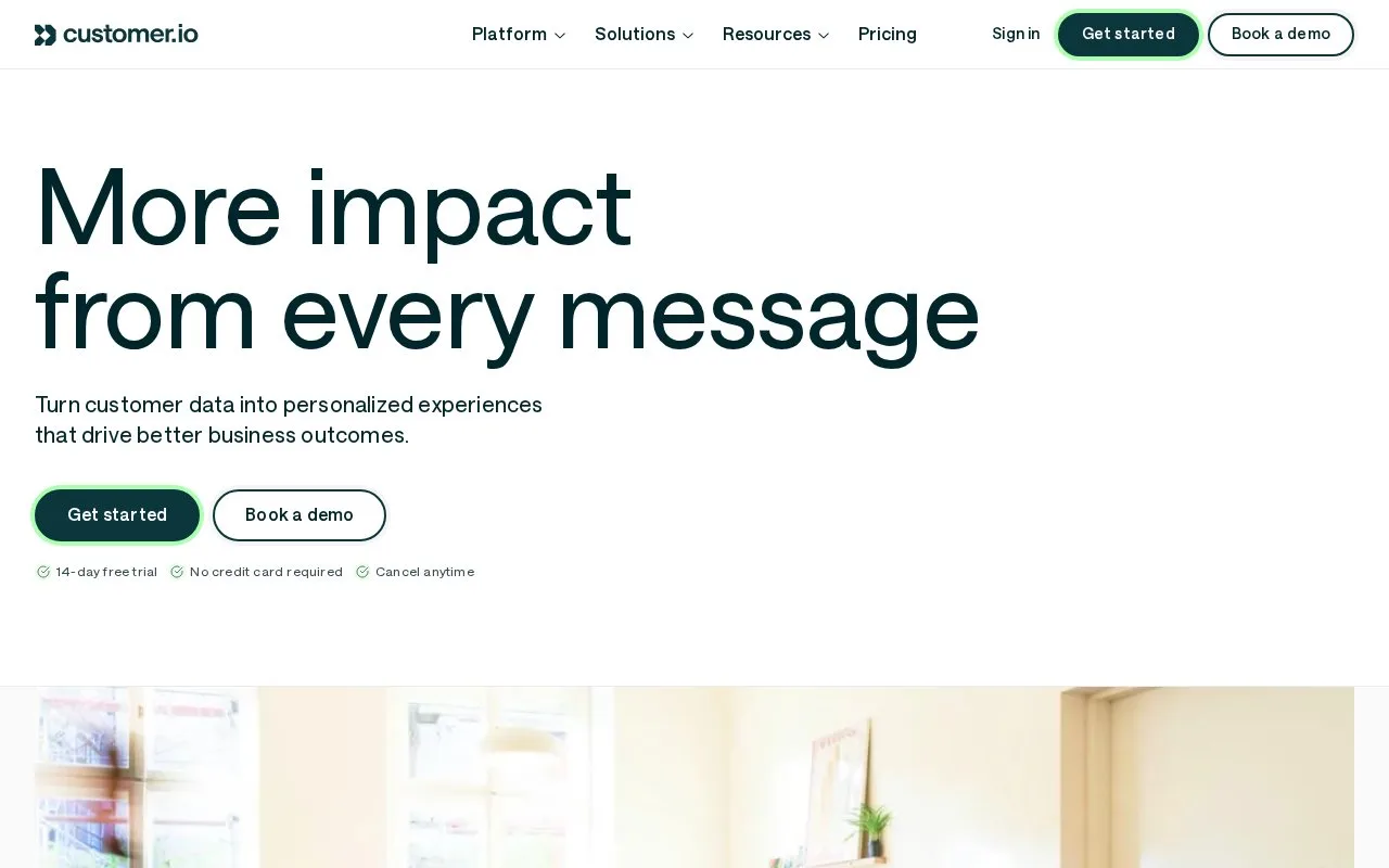 Screenshot of the Customer.io homepage