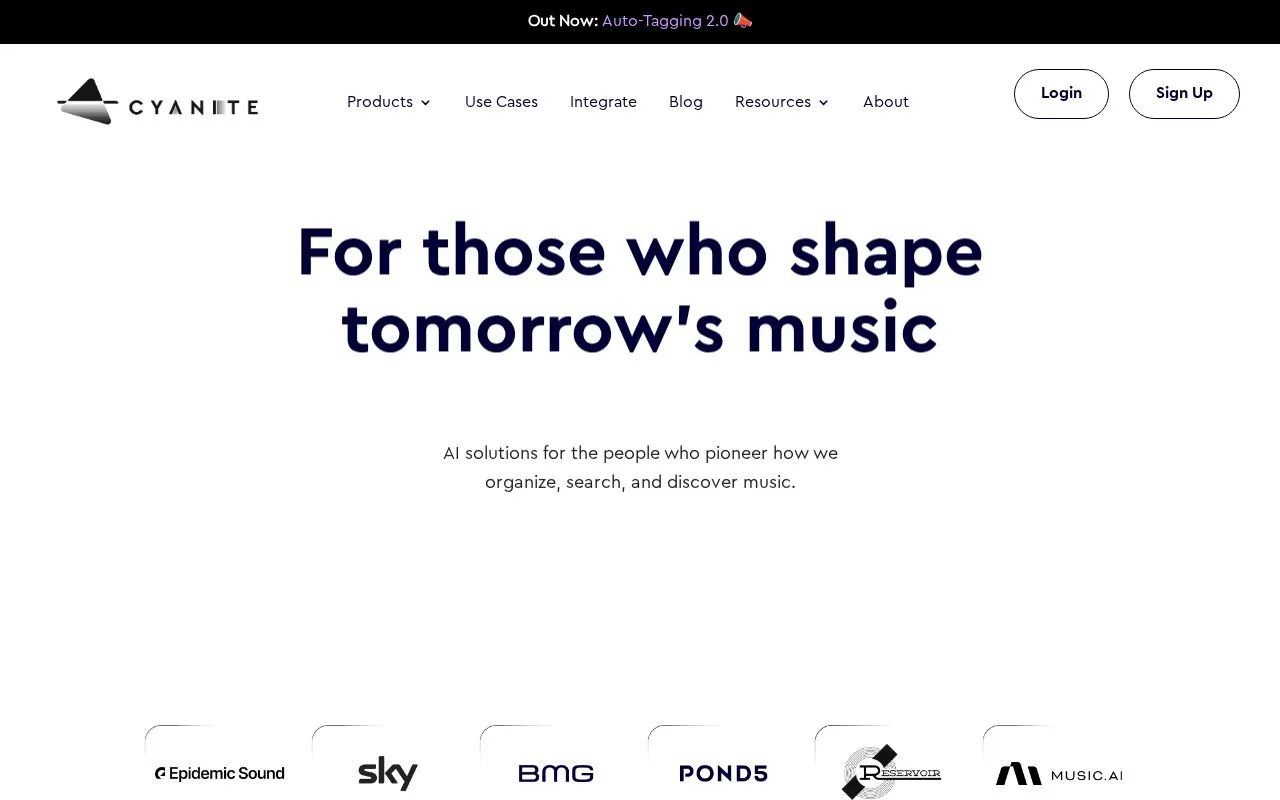 Screenshot of the Cyanite homepage