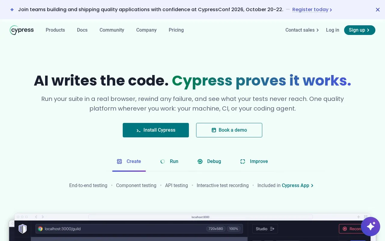 Screenshot of the Cypress homepage