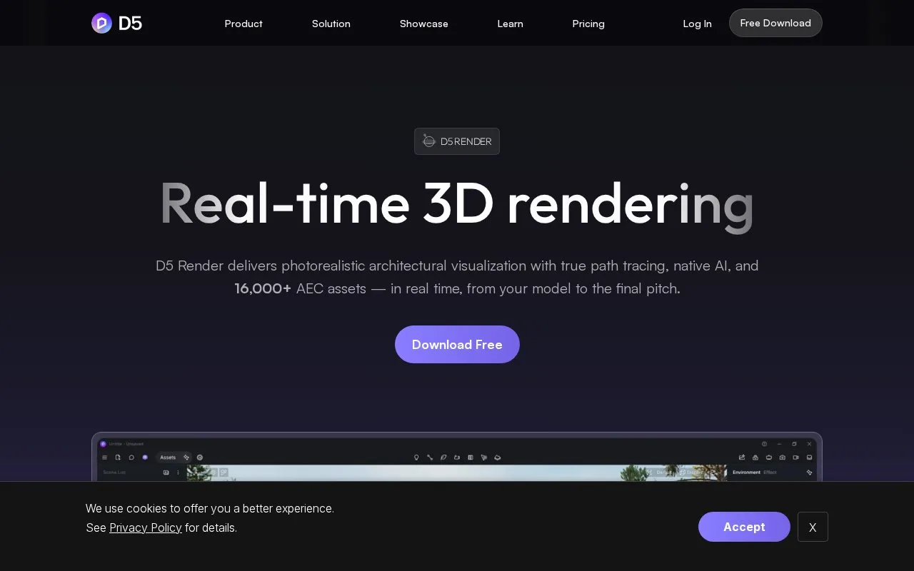 Screenshot of the D5 Render homepage
