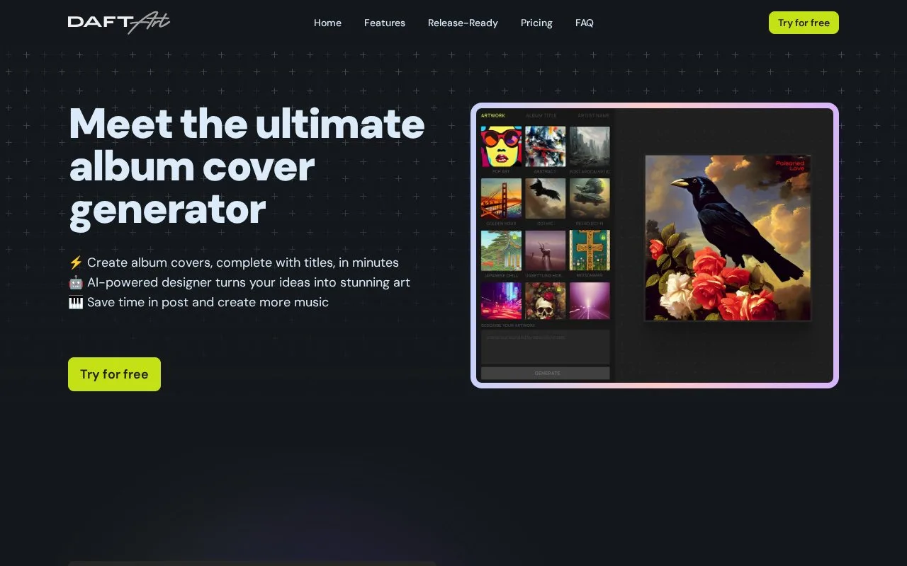 Screenshot of the Daft Art homepage