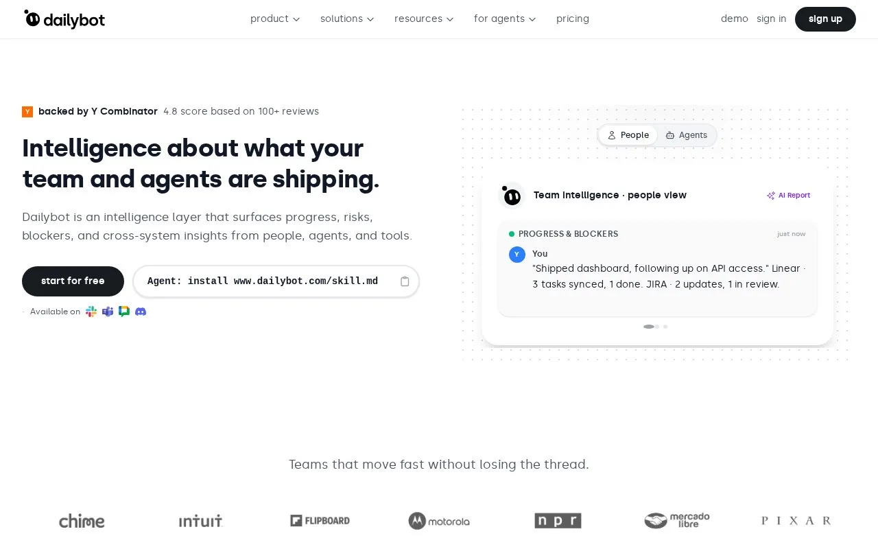 Screenshot of the Dailybot homepage