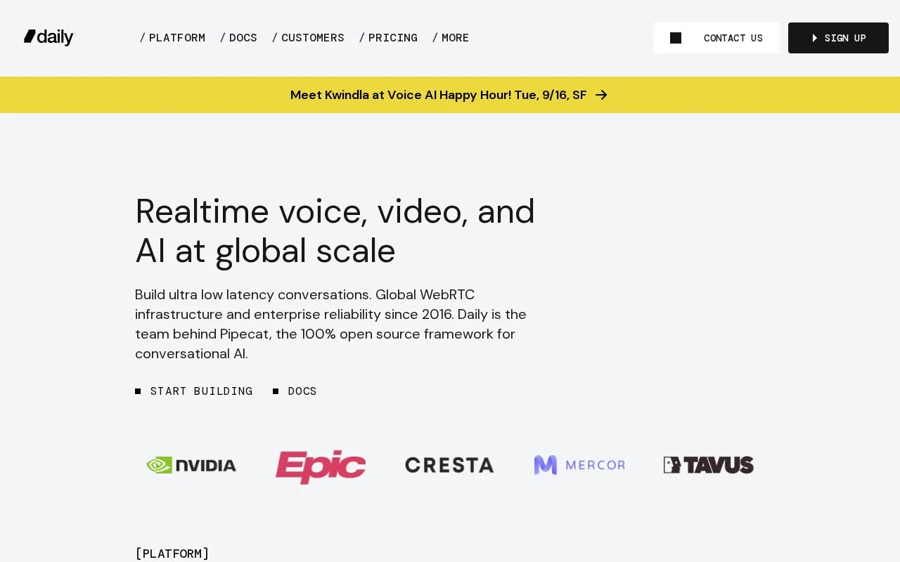 Screenshot of the Daily homepage