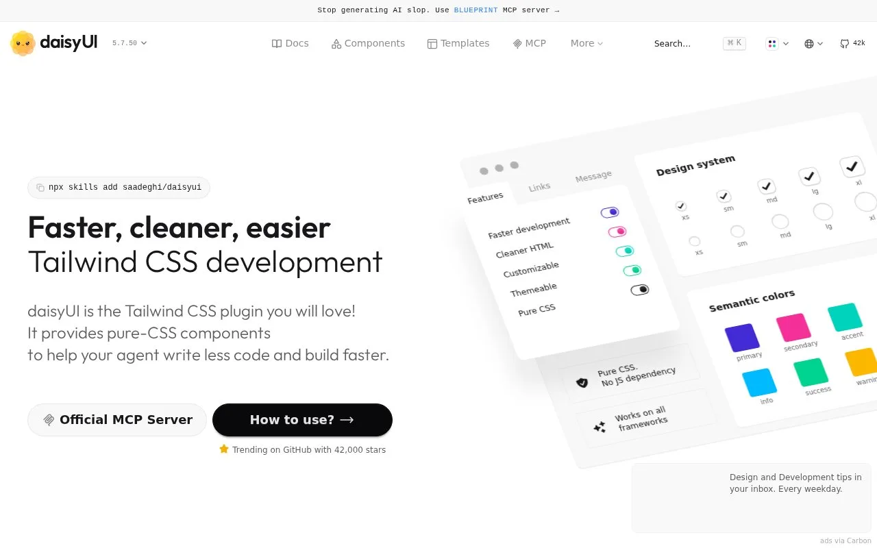 Screenshot of the daisyUI homepage