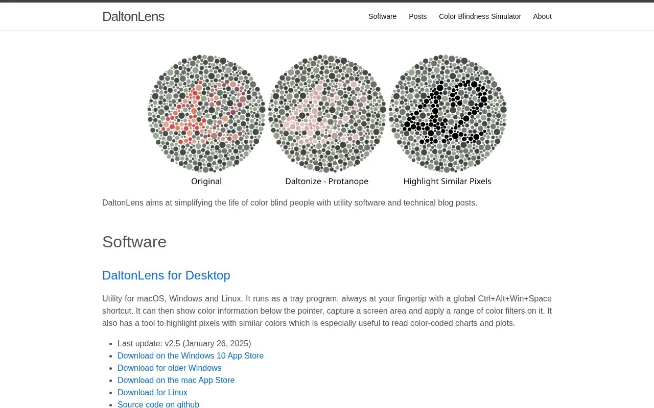 Screenshot of the DaltonLens homepage