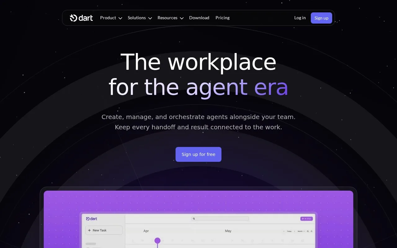 Screenshot of the Dart homepage