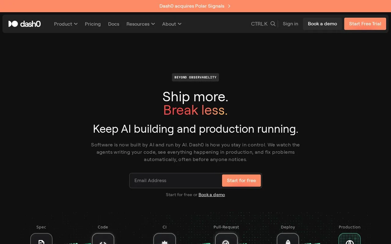Screenshot of the Dash0 homepage