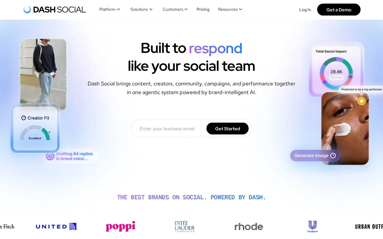 Screenshot of the Dash Social homepage