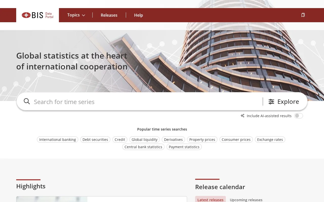 Screenshot of the BIS Data Portal homepage