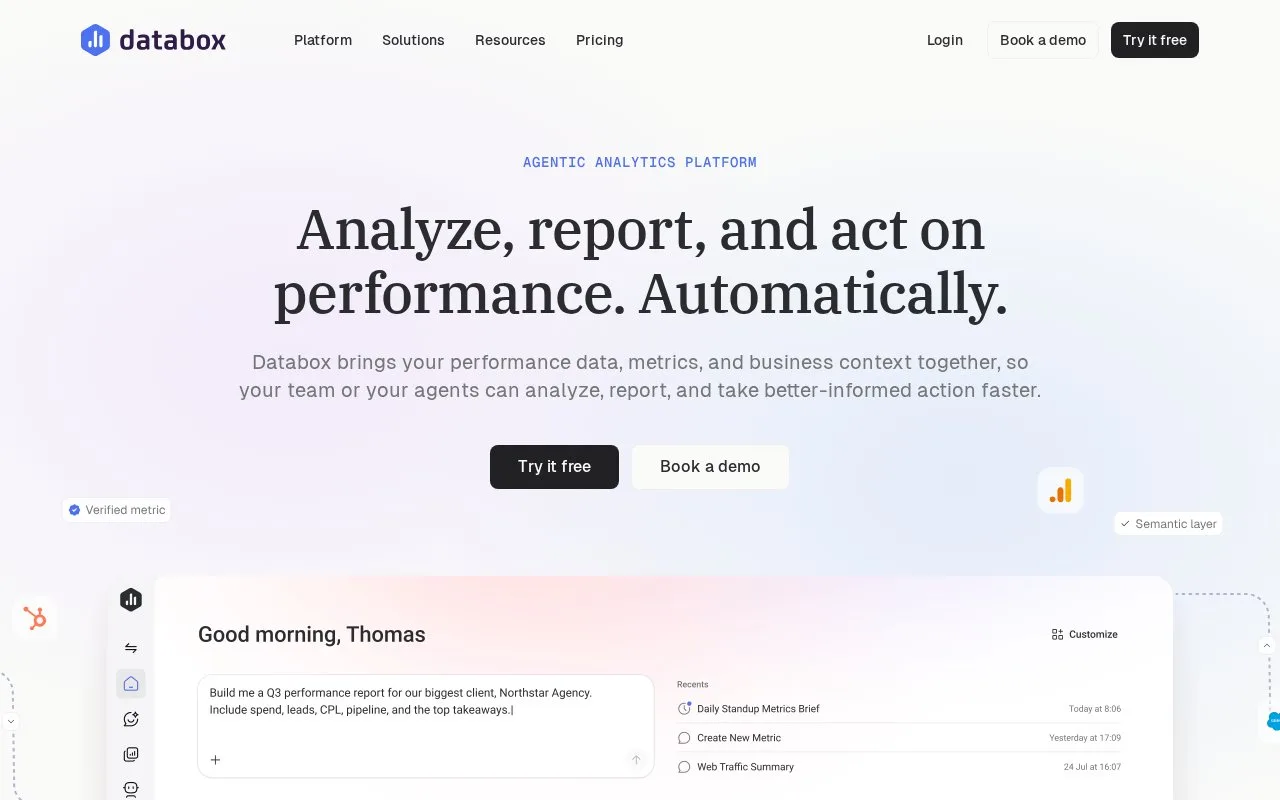 Screenshot of the Databox homepage