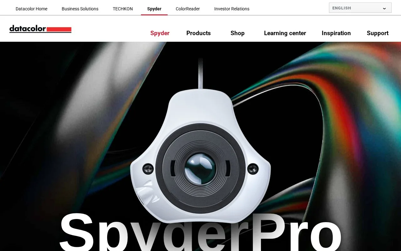 Screenshot of the Datacolor Spyder homepage