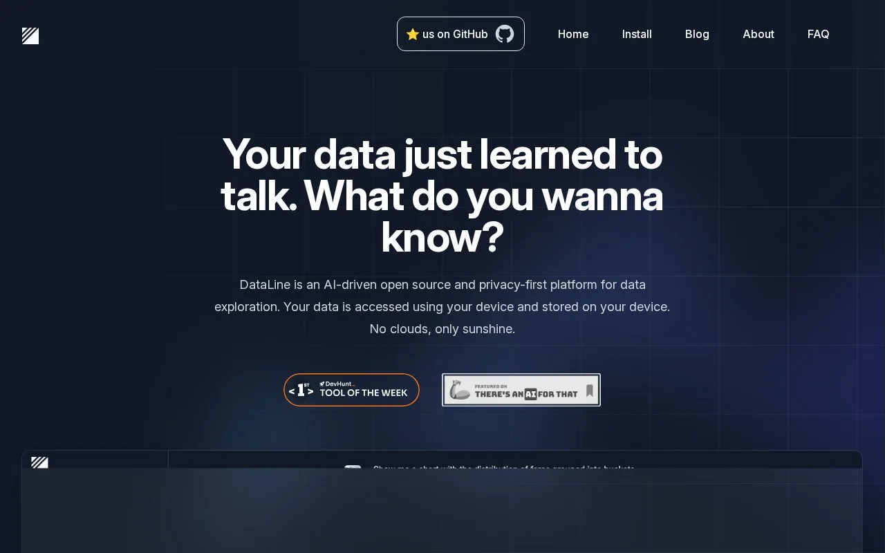 Screenshot of the DataLine homepage