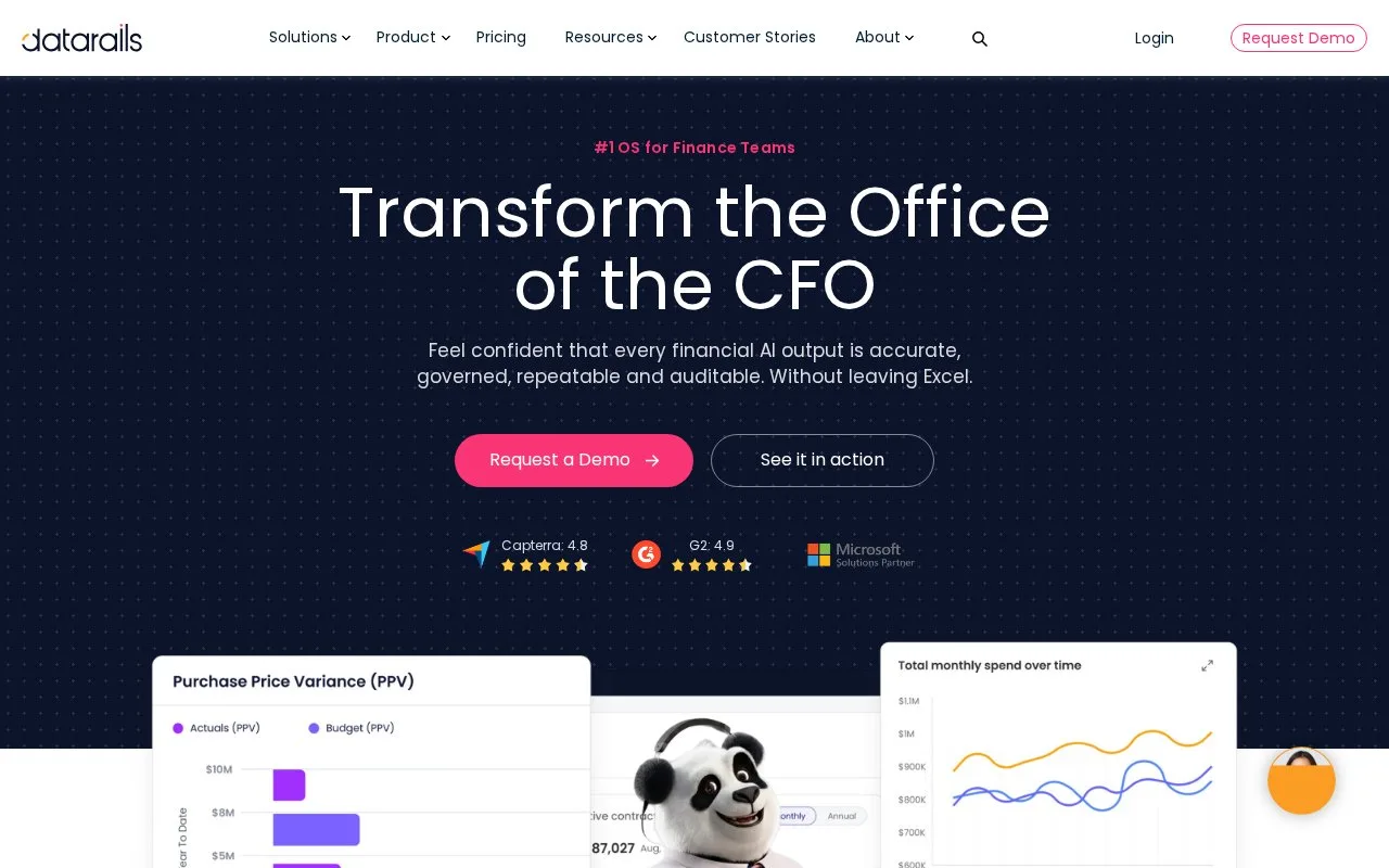 Screenshot of the Datarails homepage