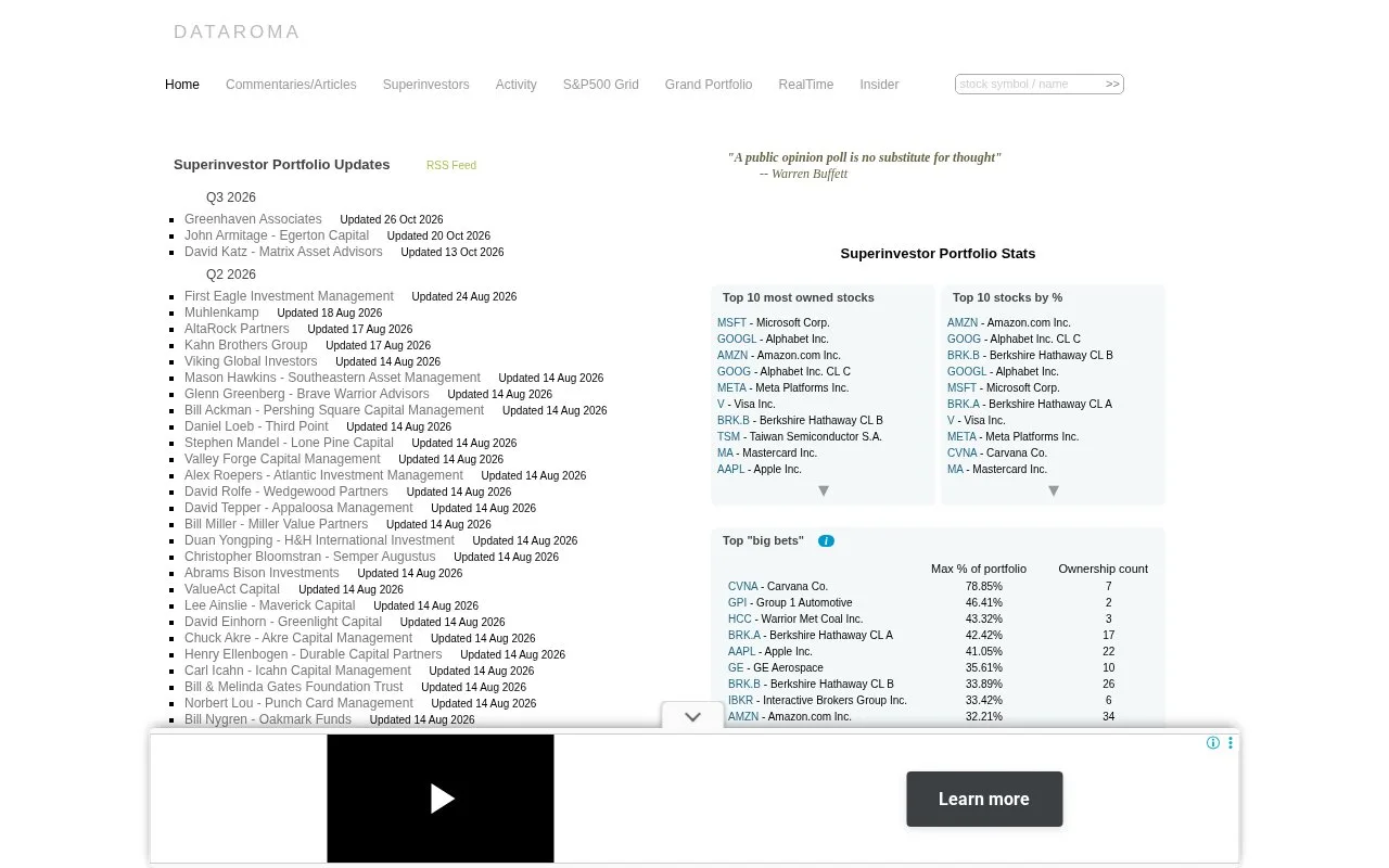Screenshot of the DATAROMA homepage